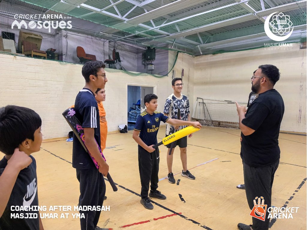 A coach leads an indoor mosque cricket session in the weeks before the Junior Hundred, widening access to the game in Sheffield