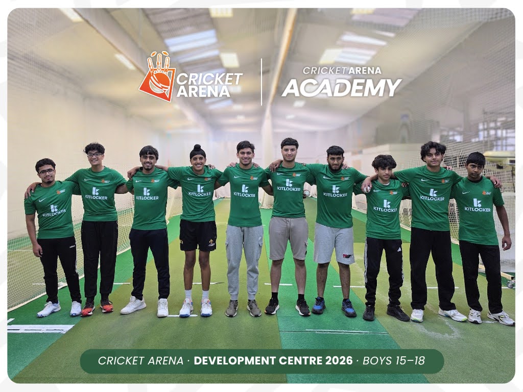 The Cricket Arena Academy squad line up together at their indoor development centre in Sheffield, boys aged 15–18 training for club and county cricket.