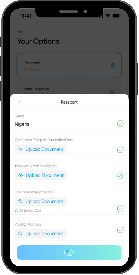Voya app screen shot of work visa booking