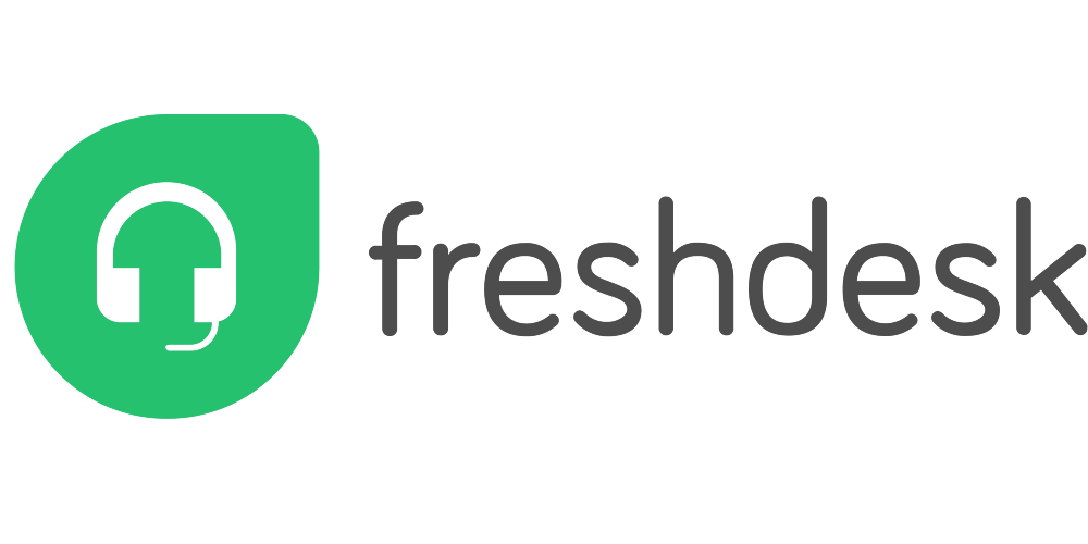 Freshdesk logo with a green leaf shape containing a white headset icon next to the word 'freshdesk'.