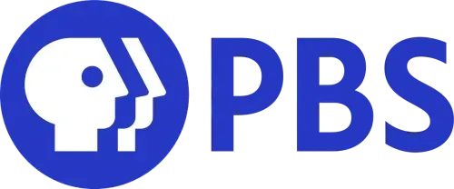 A blue and white logo for PBS.