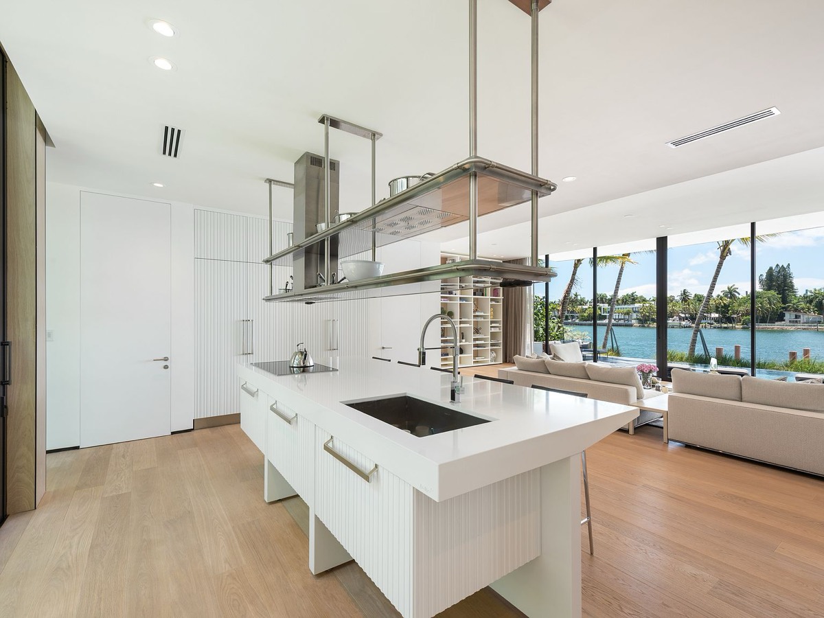 Palm Beach estate kitchen with large impact windows