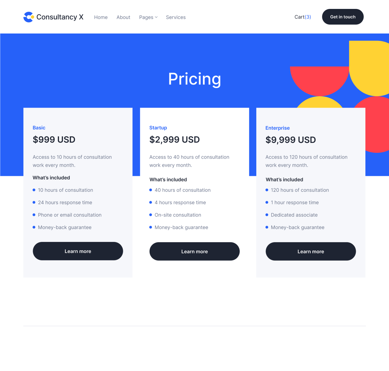 Consultancy X - Packages page - Consulting Webflow Template