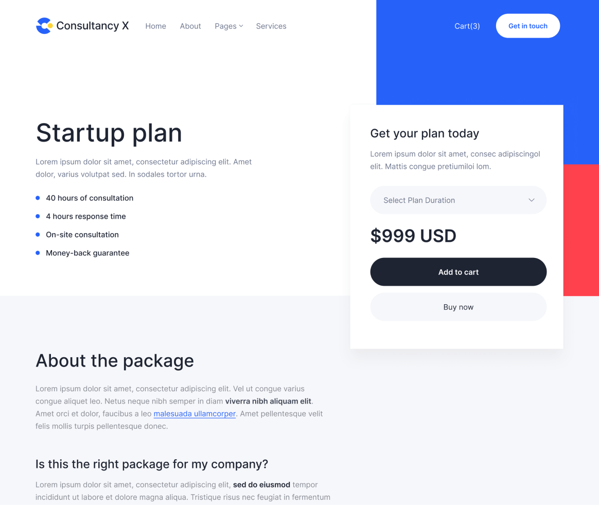 Consultancy X - Packages Single page - Consulting Webflow Template
