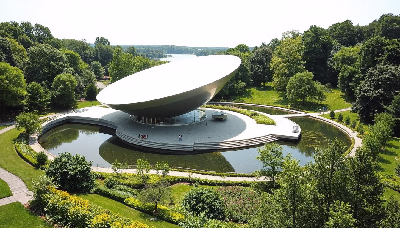 Discover the Science Island Museum: A Stunning Tilted Reflective Disk Redefining Architectural Harmony in Lithuania