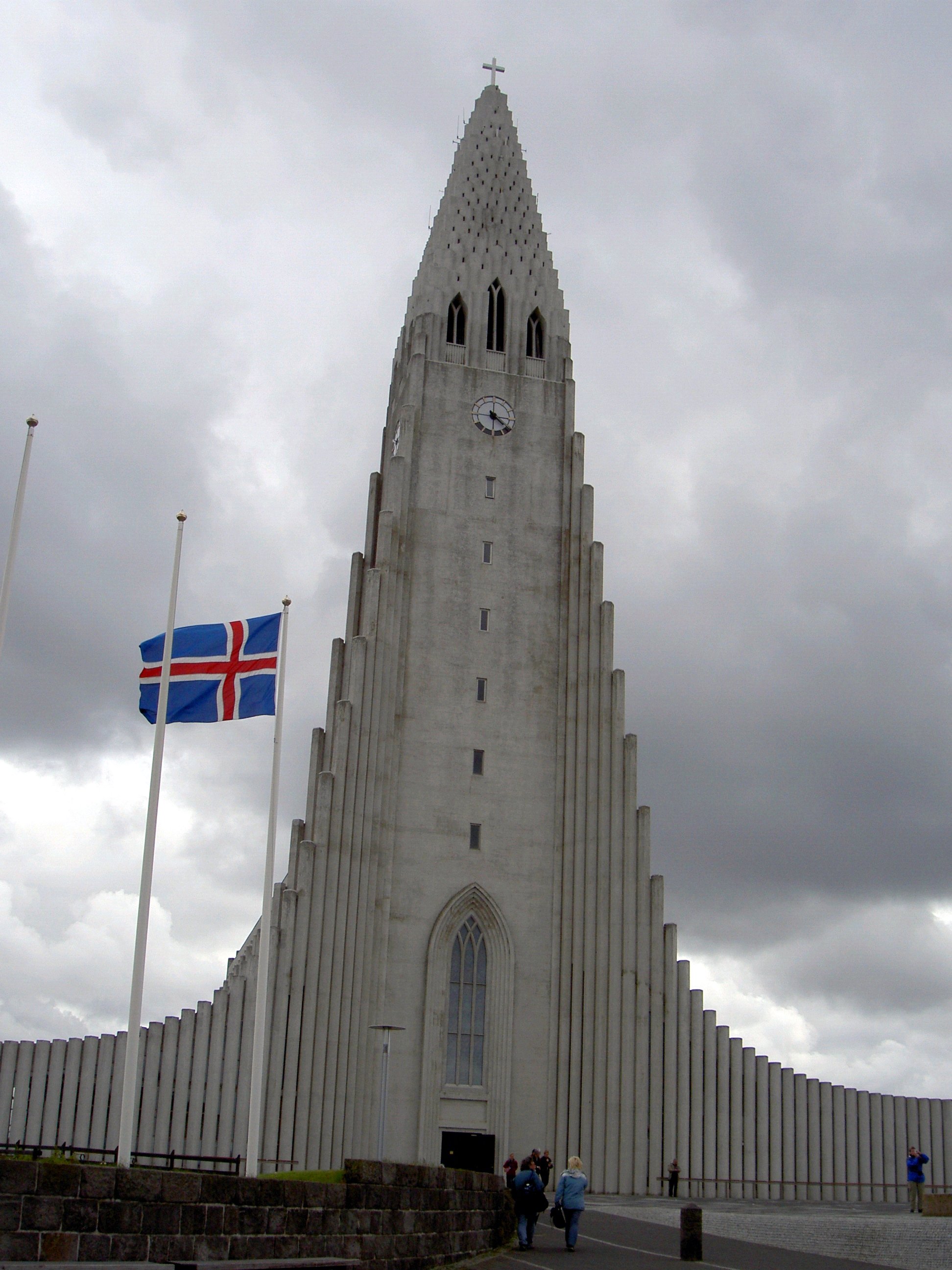 Hallgrimskirkja rising above the rooftops of central Reykjavik