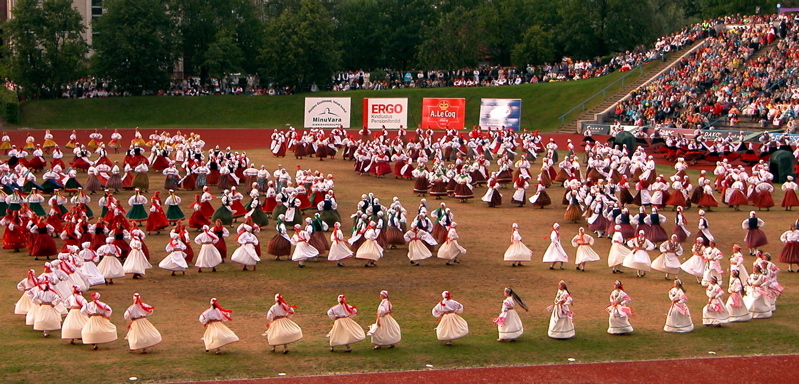 A ring dance in Estonian folk dress