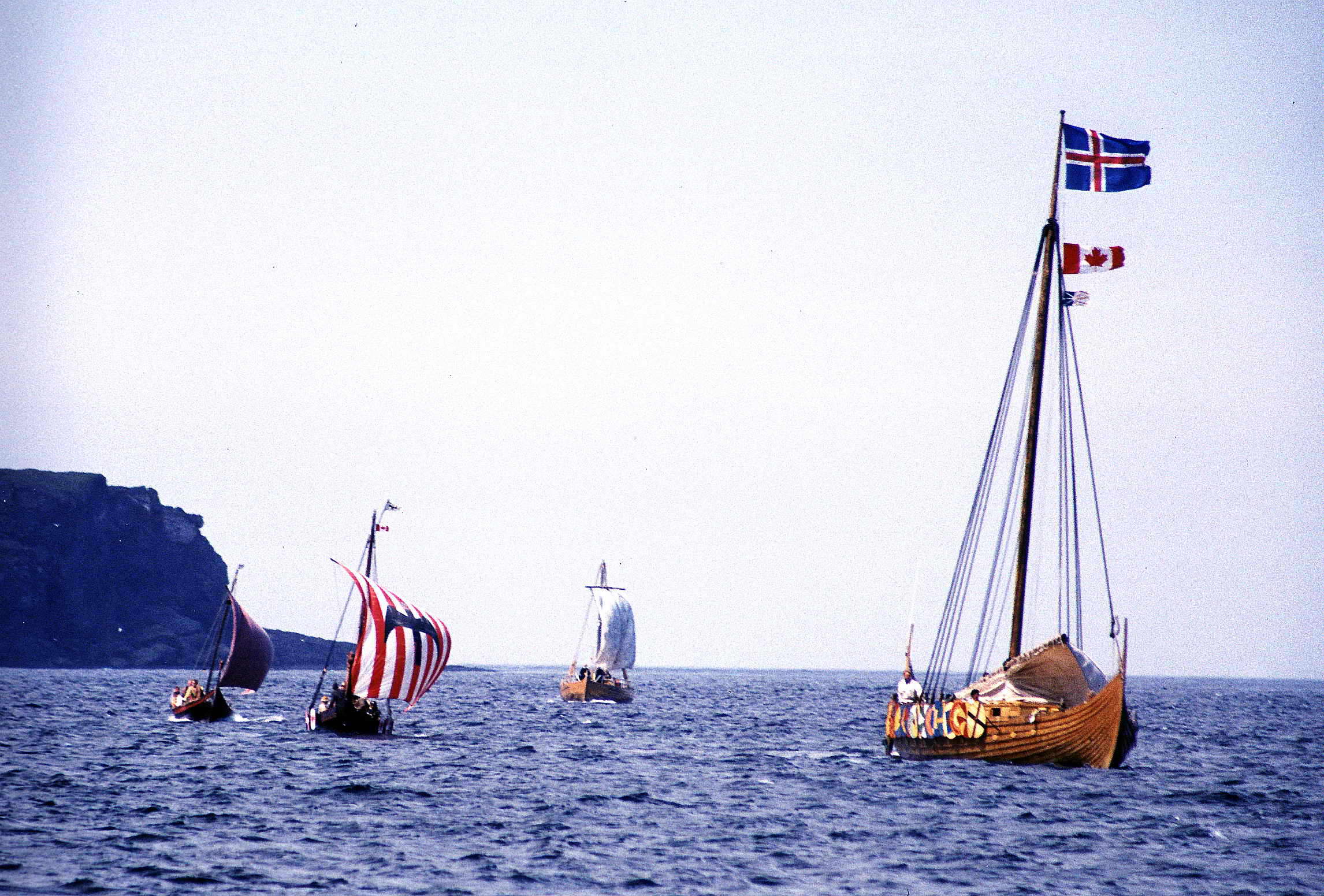 A reenactment of a Norse landing with longships