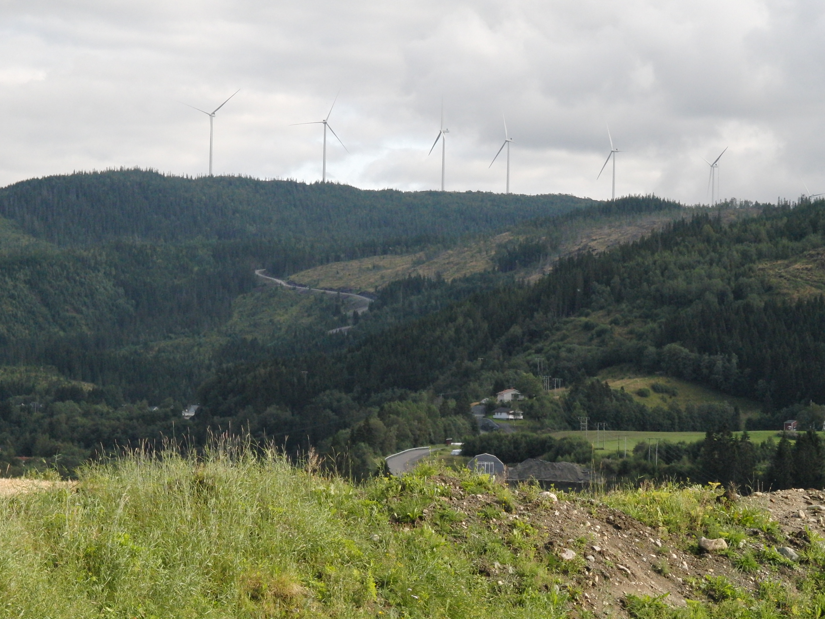 Turbines at Stokkfjellet wind farm in Trondelag, Norway