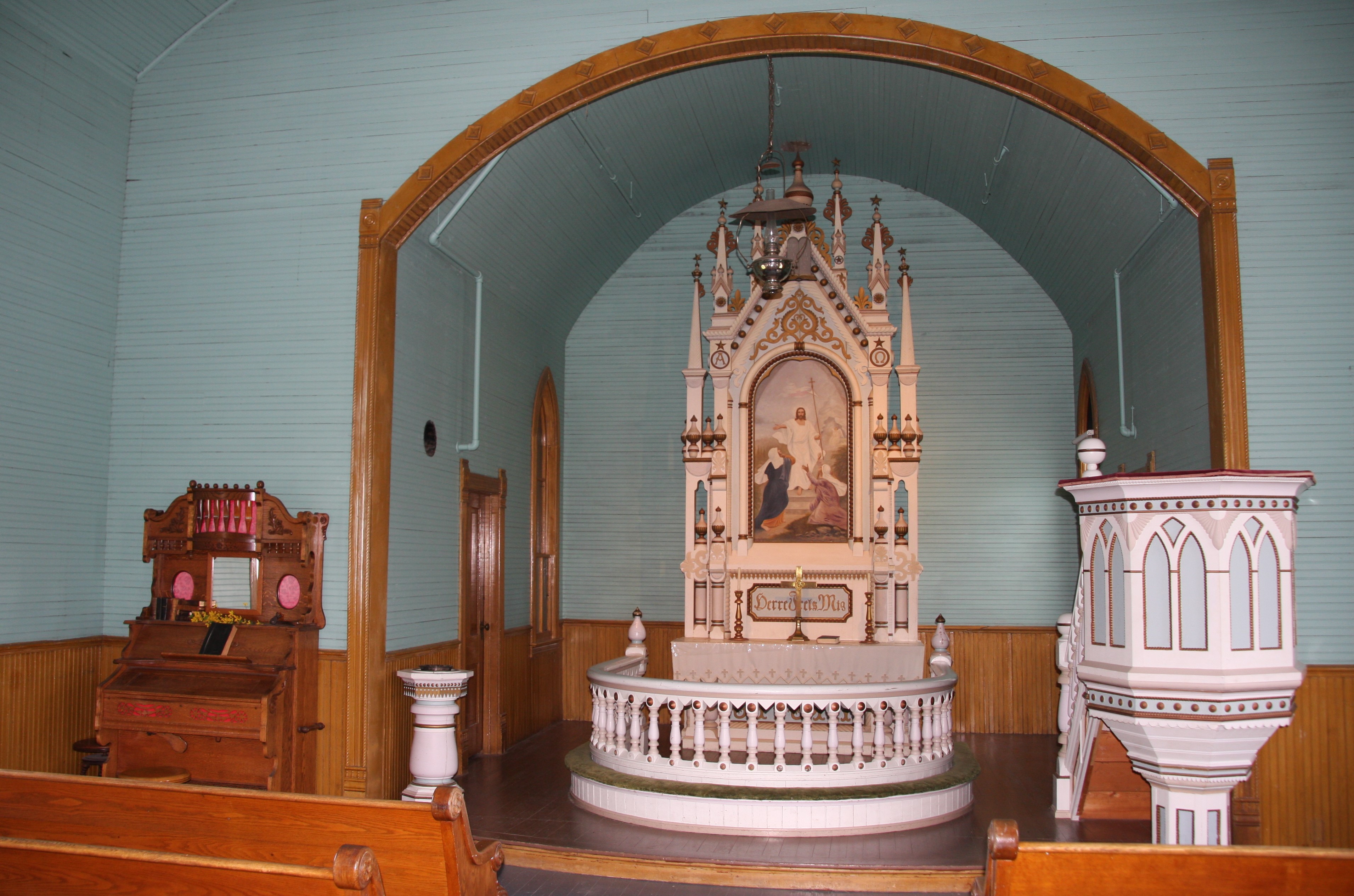 A Norwegian-American Lutheran church preserved at Vesterheim in Decorah, Iowa