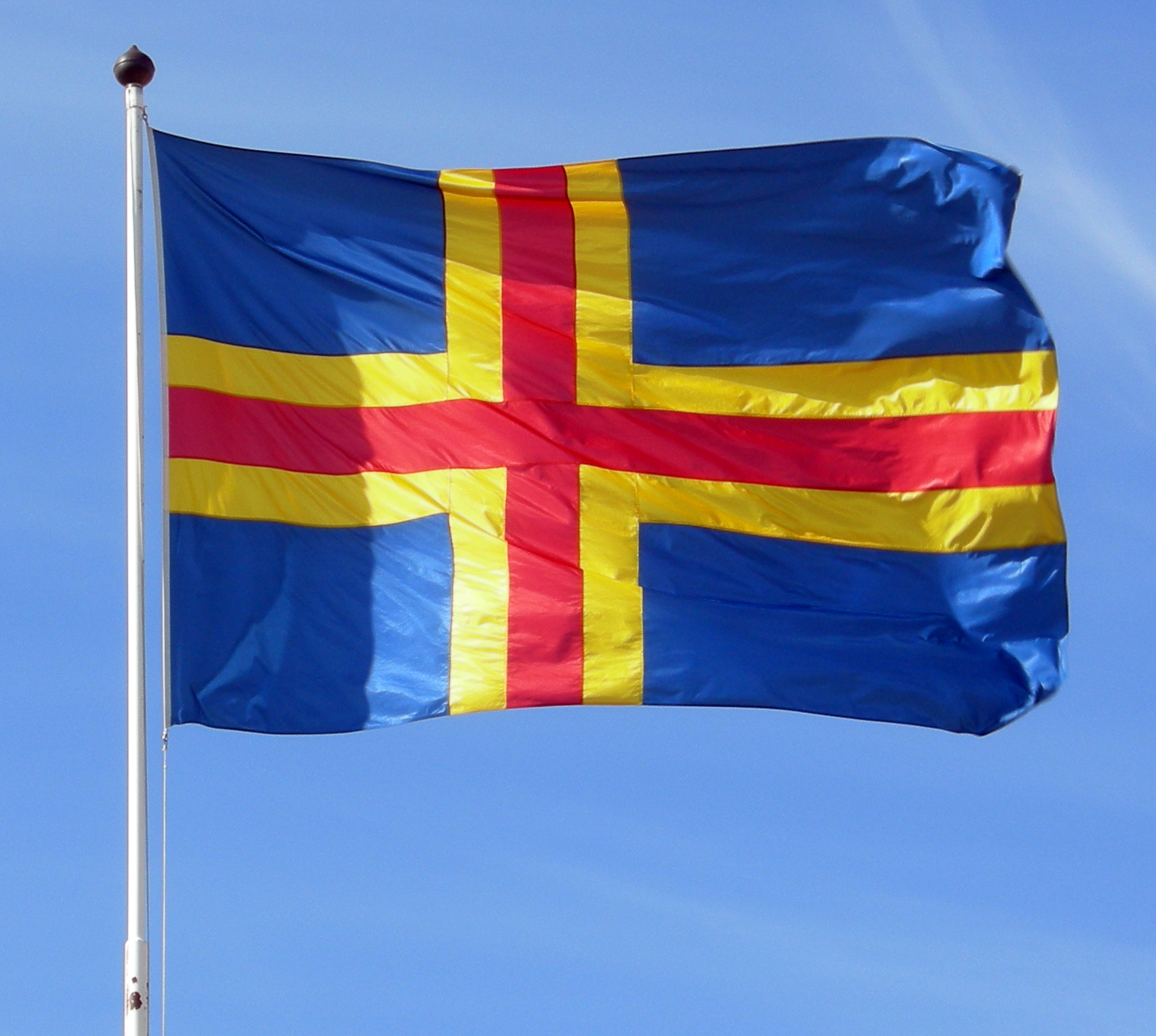 The flag of Åland flying at Mariehamn
