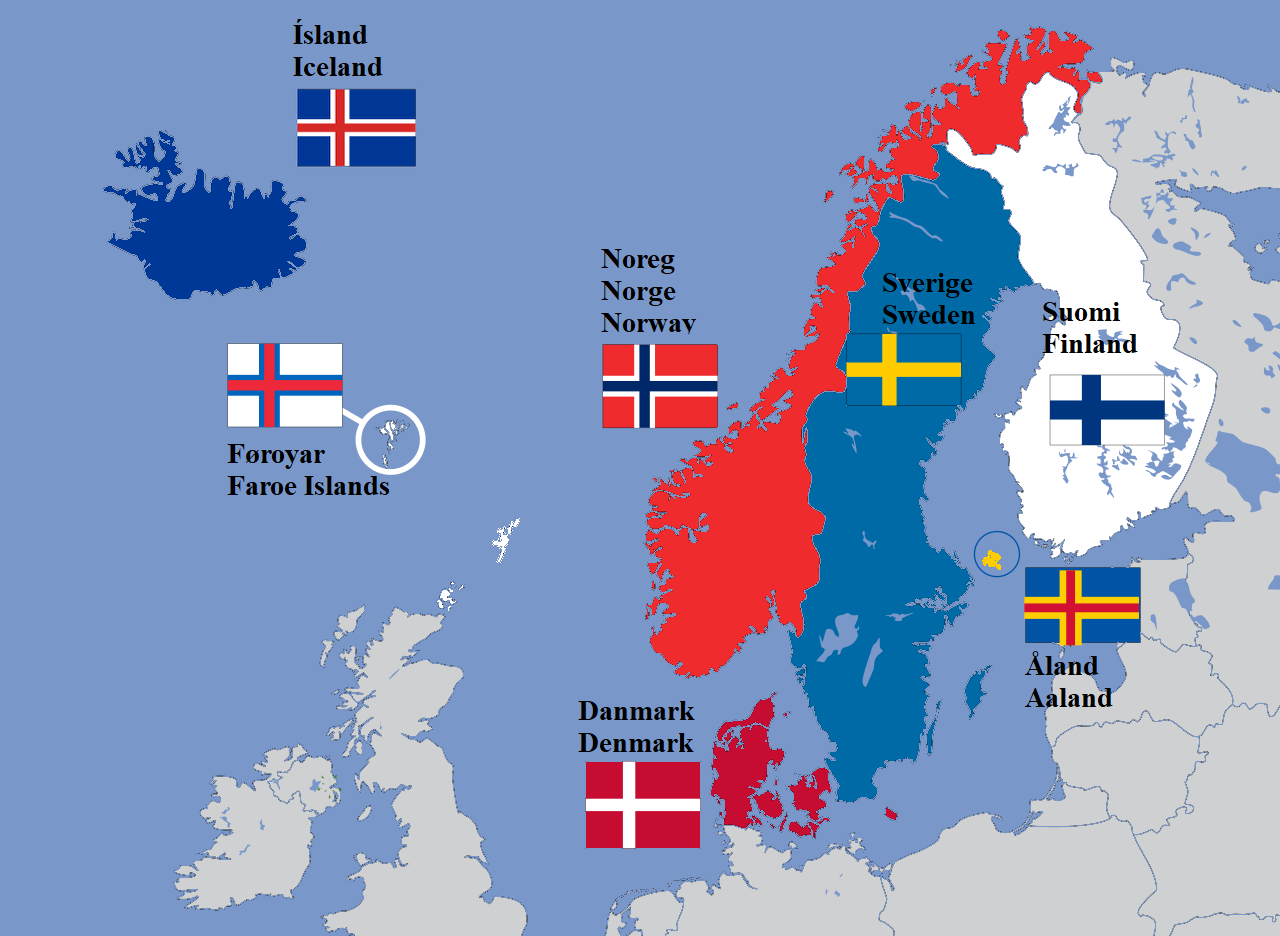 The Nordic cross flags of the Nordic Council member states
