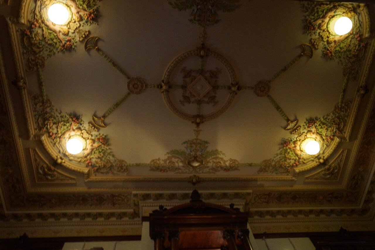 Decorated ceiling inside the Turnblad Mansion, Minneapolis