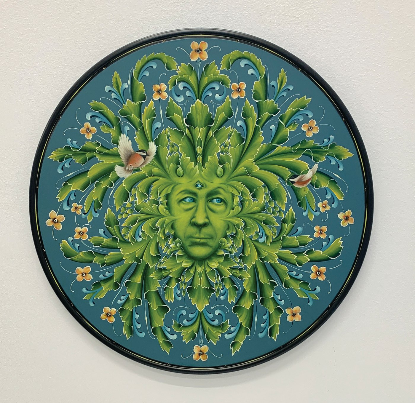 Jerry Johnson, Greenman (2024), a rosemaled plate