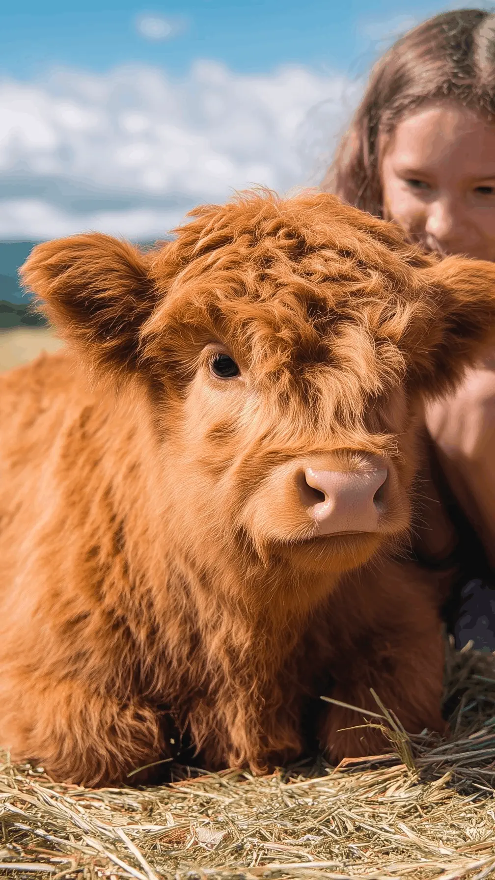 Close‑up of a Highland cow with shaggy hair standing on Elysium’s pasture.