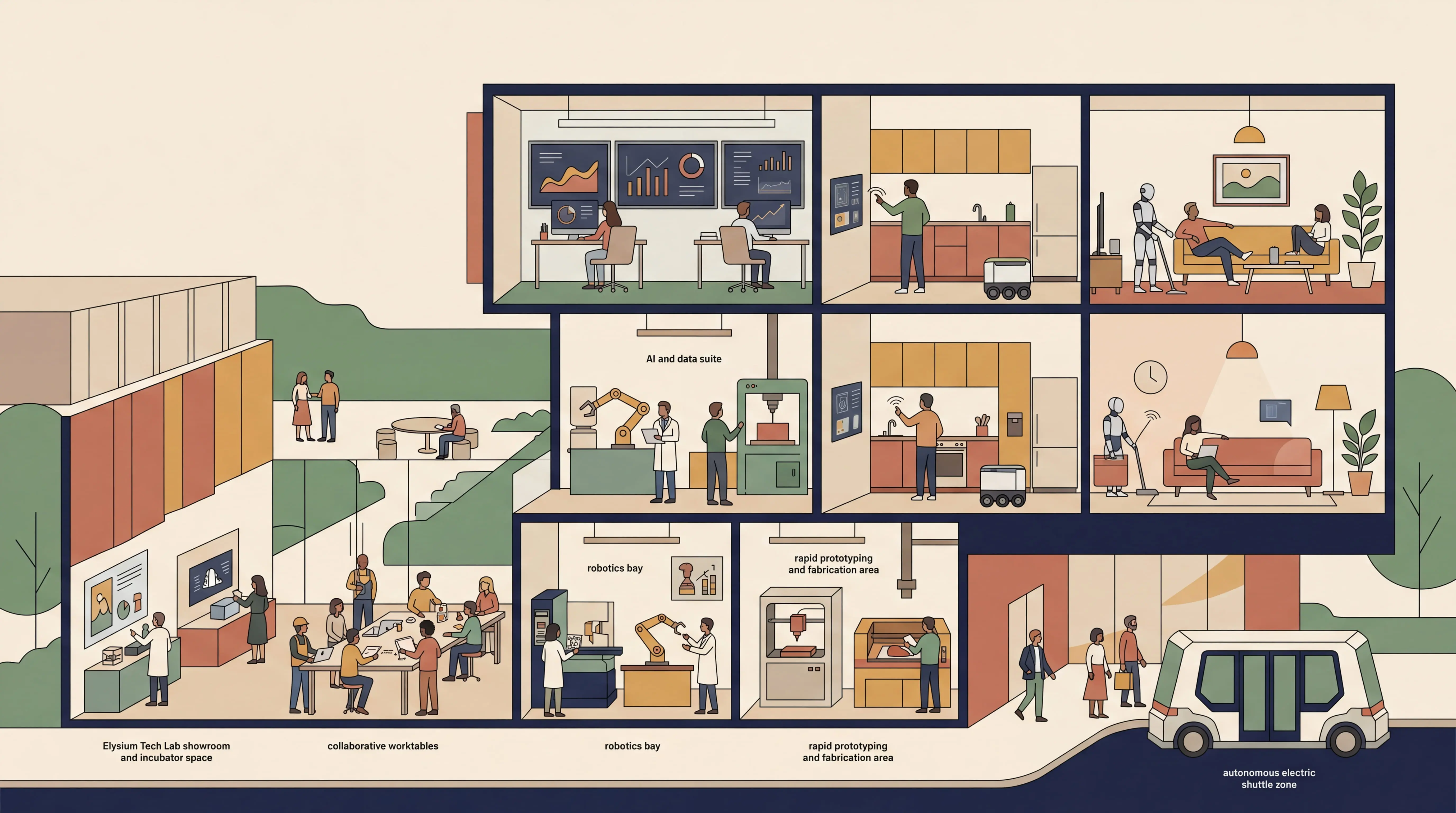 High‑tech lab or cocktail bar featuring robotic arms mixing drinks amid bottles and mood lighting, promoting the tech‑lab article.