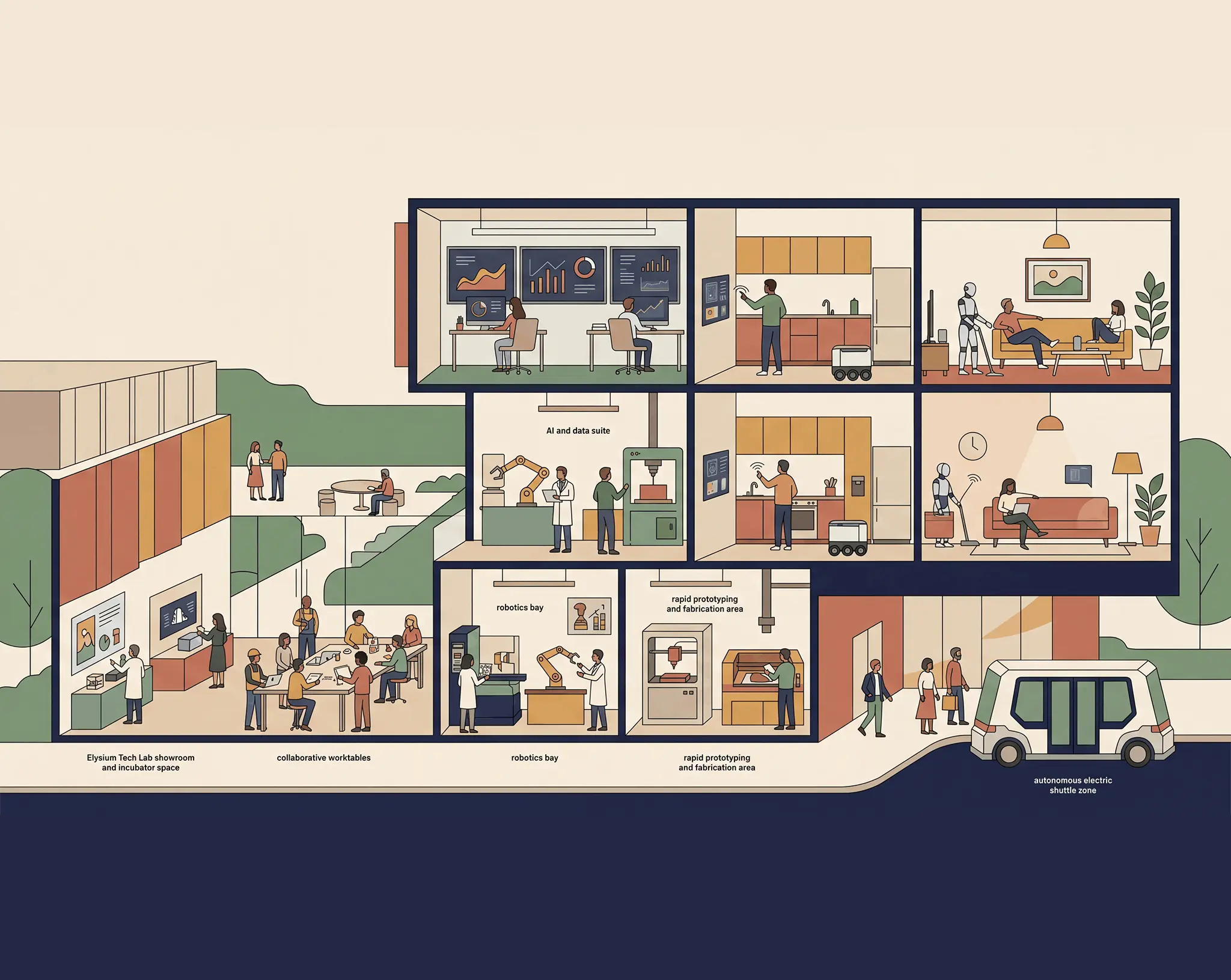 High‑tech lab or cocktail bar featuring robotic arms mixing drinks amid bottles and mood lighting, promoting the tech‑lab article.