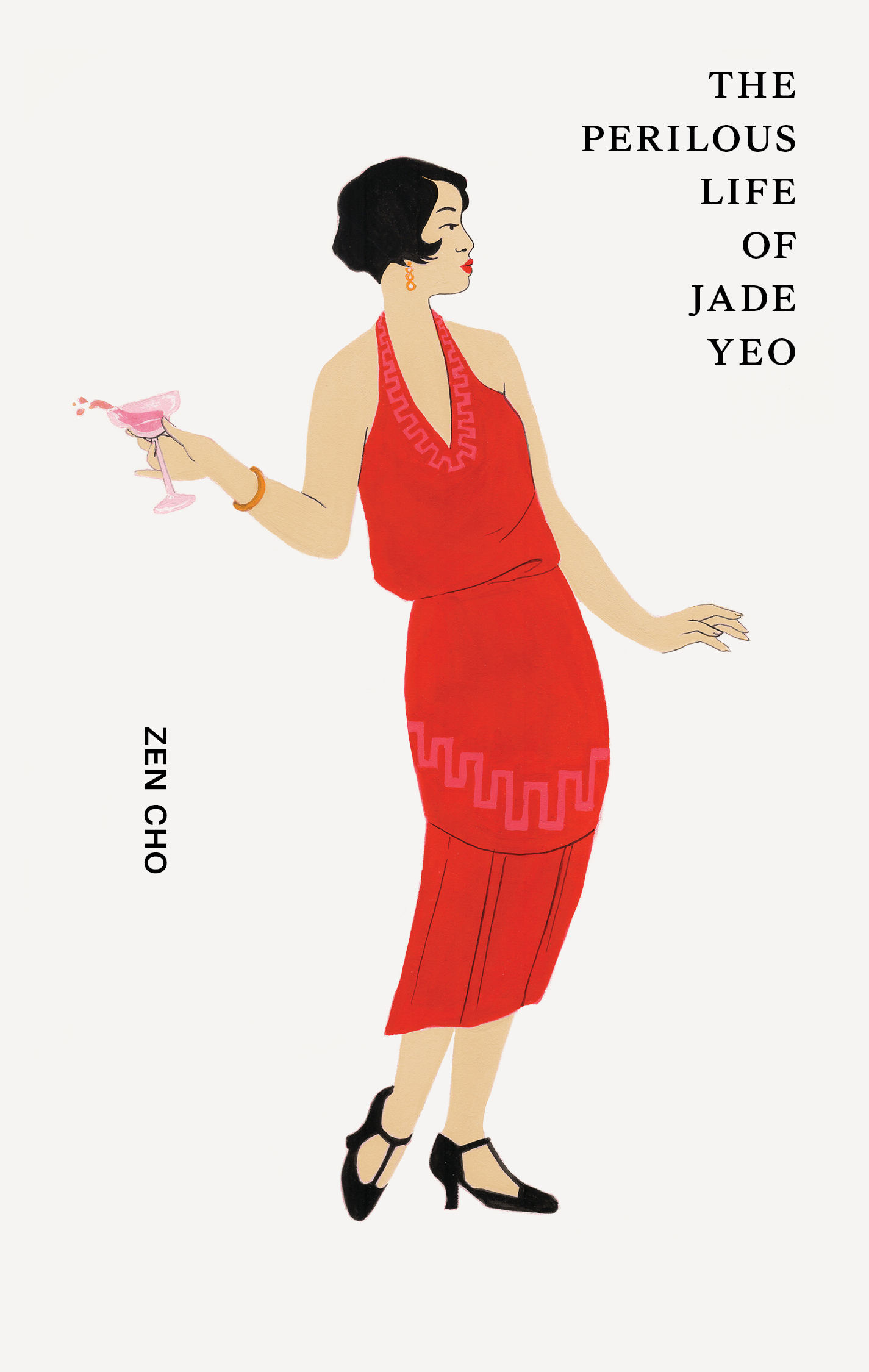 The cover of a book featuring a young Asian woman with her hair in a bob, wearing a red 20's flapper dress. She is striking a pose, cocktail glass in hand.