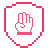 Outline of a shield enclosing a raised hand with a circle around the palm and finger.
