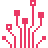 Simple red circuit board icon with lines and square nodes on white background.