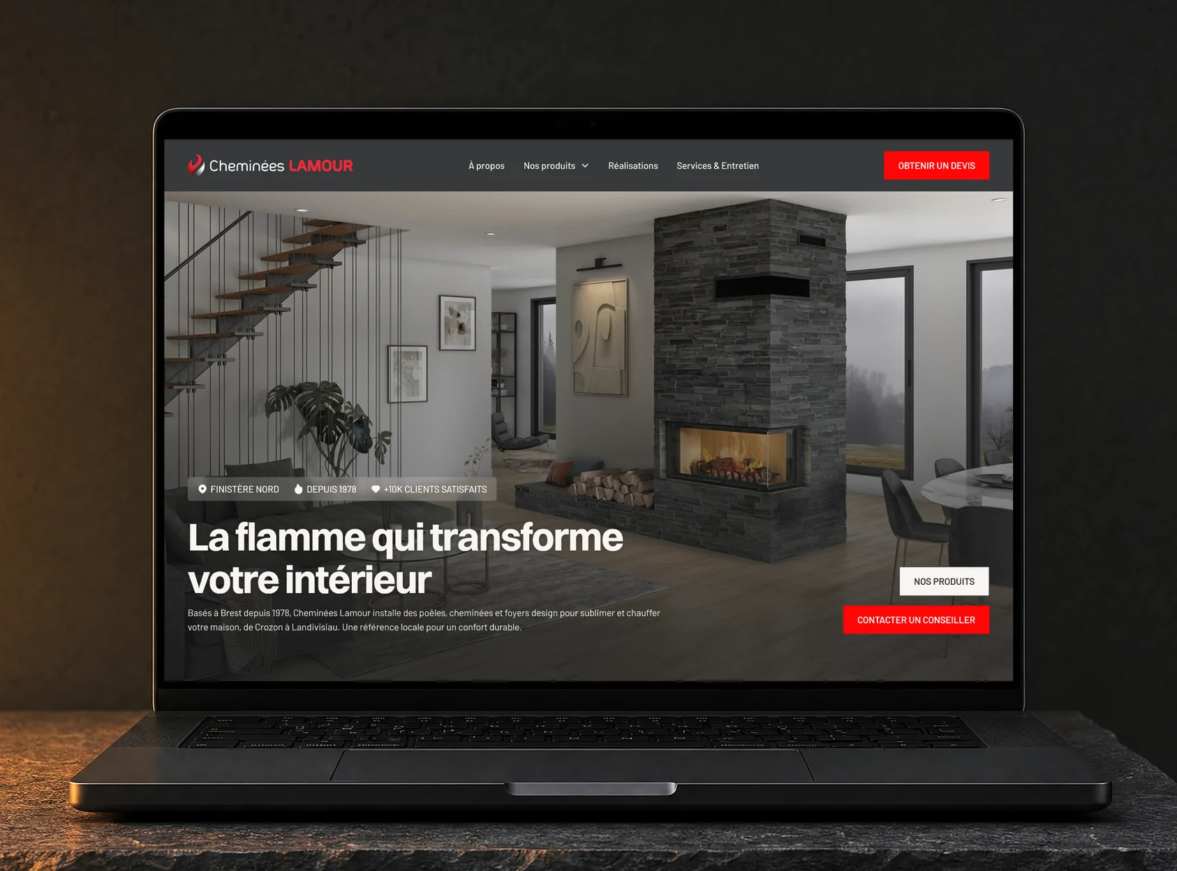 Cheminées Lamour : Design & Développement web, réalisé par l'agence Apollo