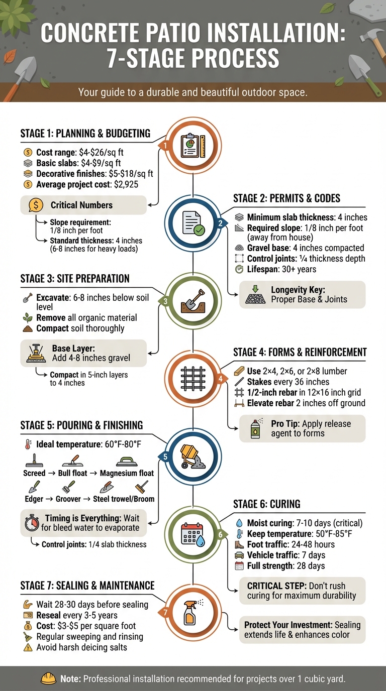 Concrete Patio Installation Process: 7 Steps from Planning to Maintenance