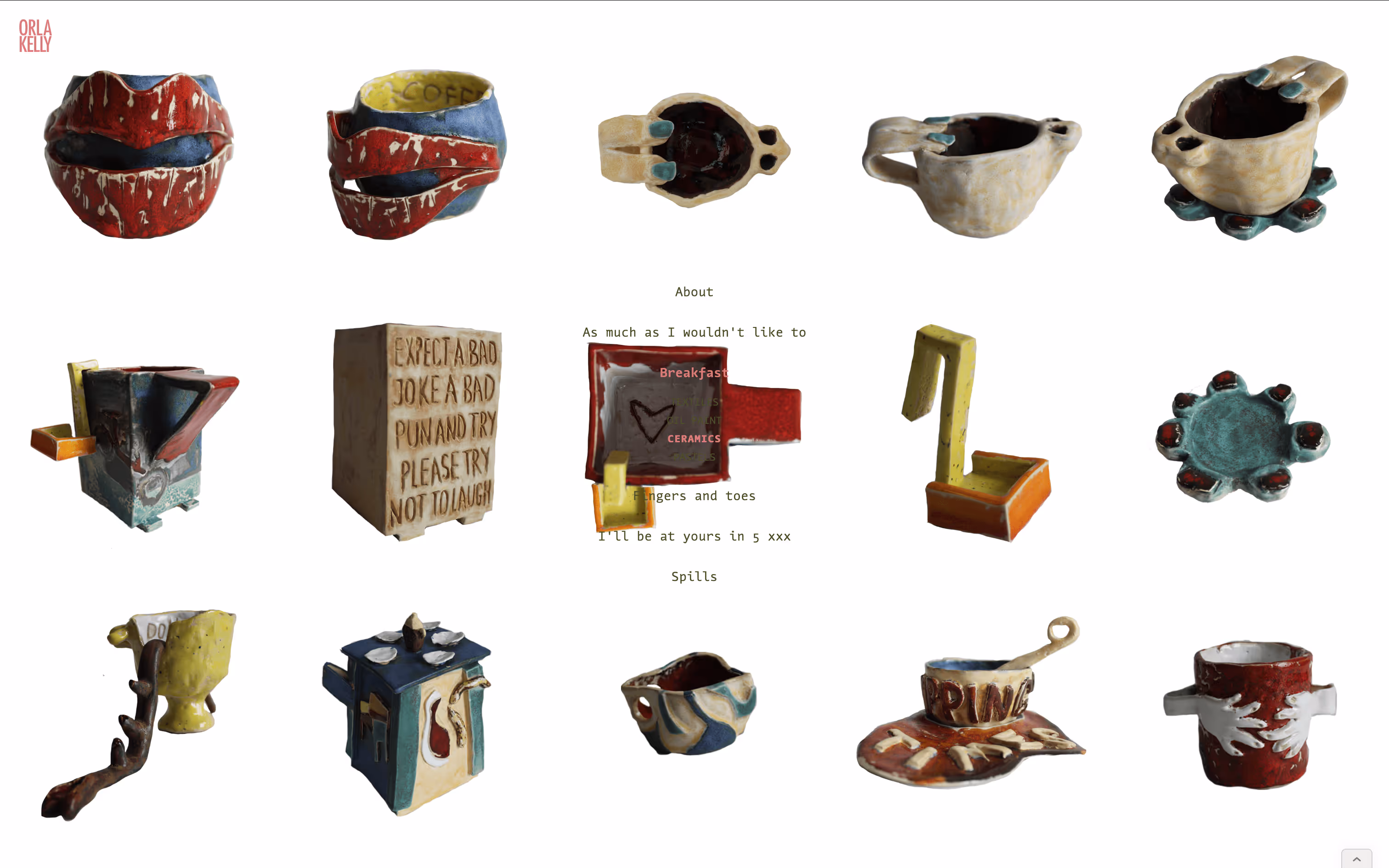 Screenshot from site showing  ceramics from "Breakfast" series. 