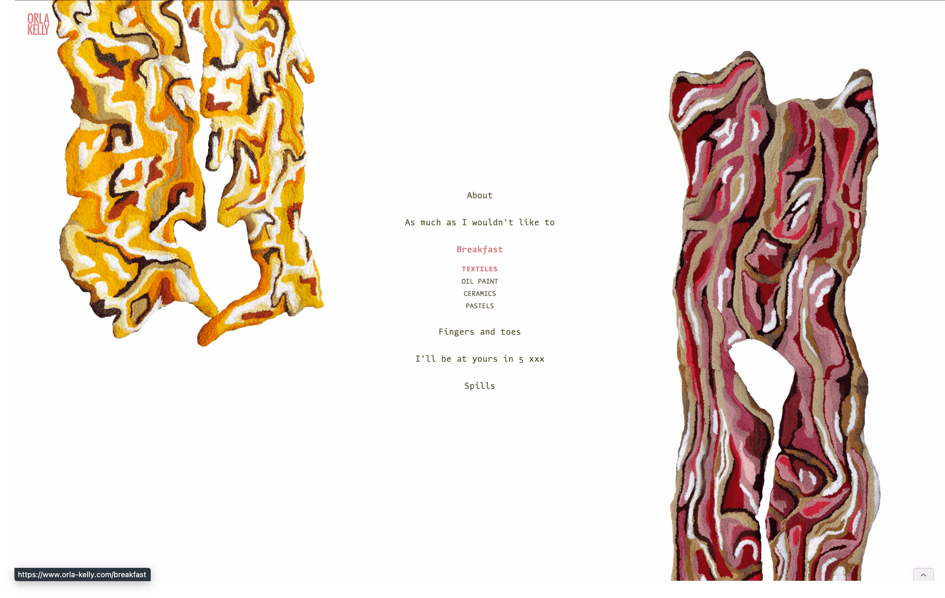 Screenshot from site showing  textiles from "Breakfast" series. 