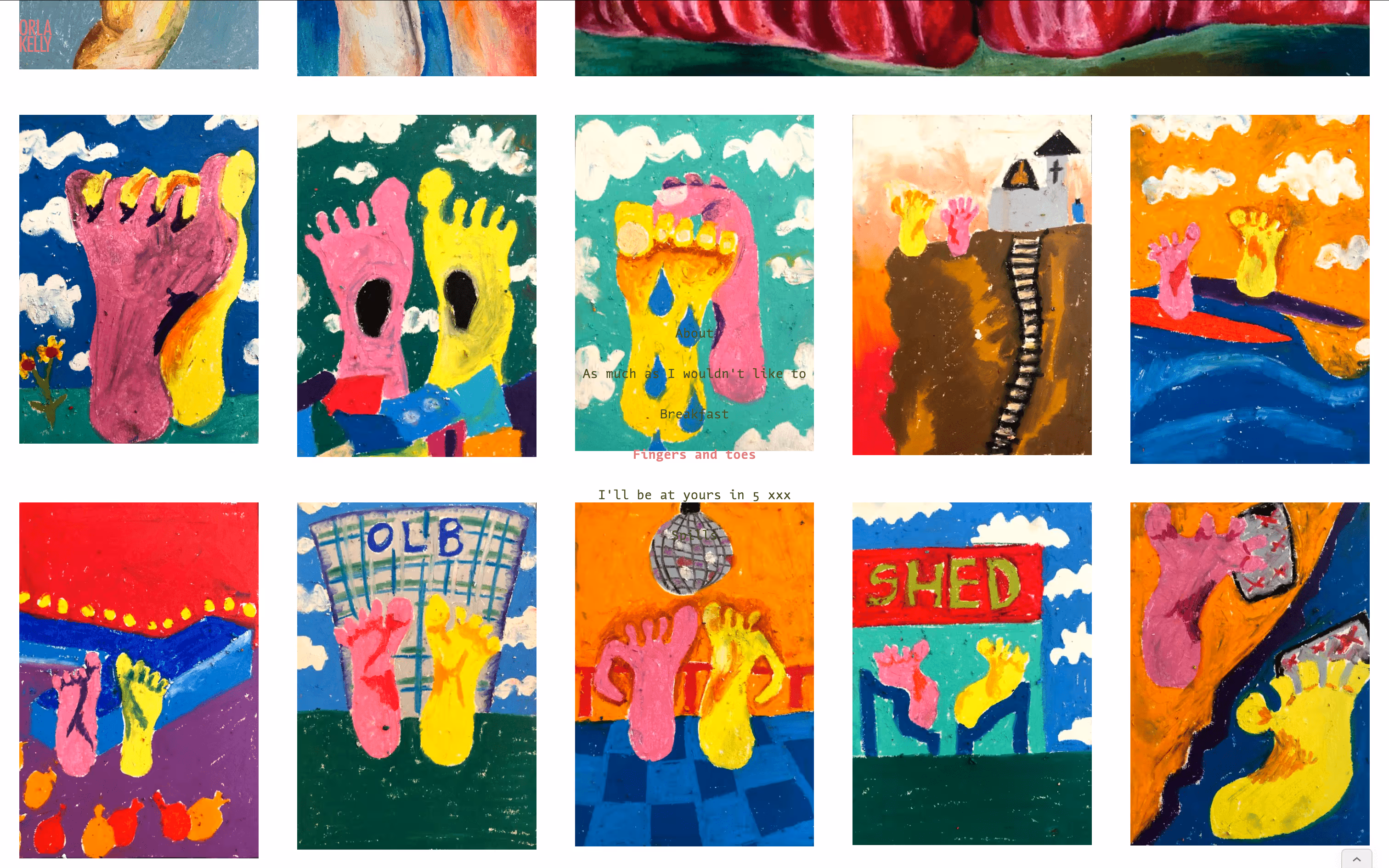 Screenshot from site showing  paintings from "Fingers and toes" series. 