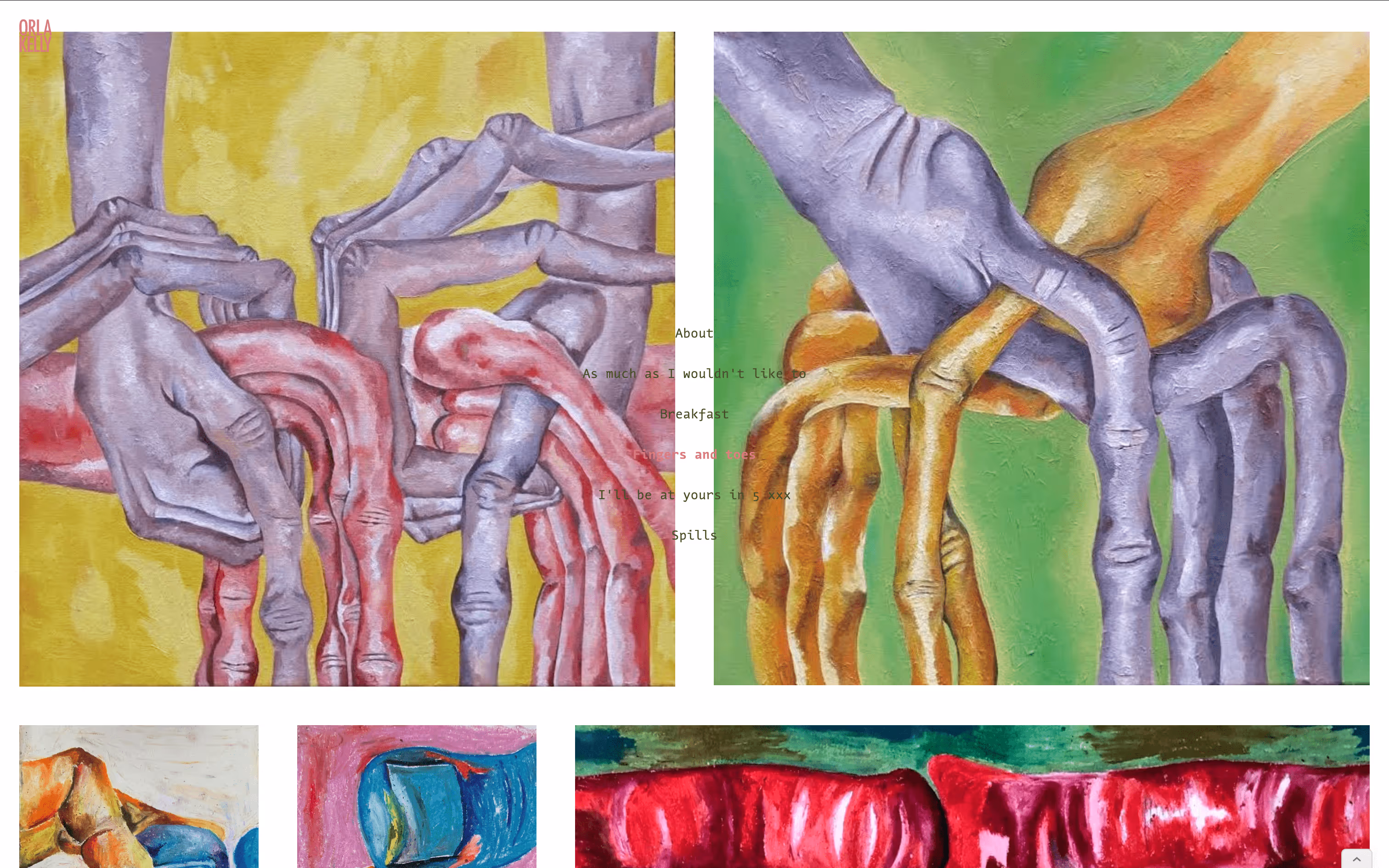 Screenshot from site showing  paintings from "Fingers and toes" series. 