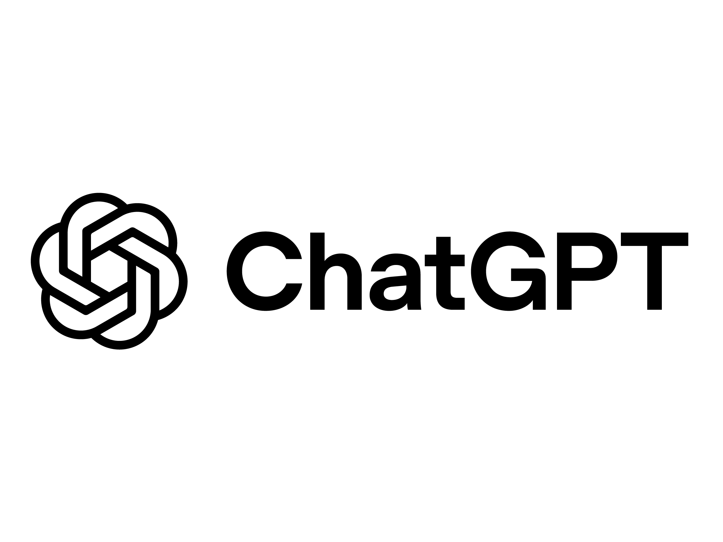 Logo von ChatGPT, einem stilisierten schwarzen Knotenpunkt auf weißem Hintergrund.