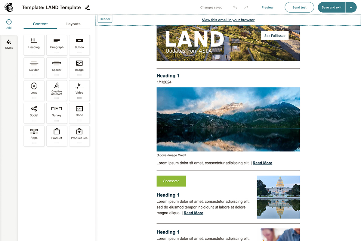 ASLA LAND Newsletter Mailchimp Email Template