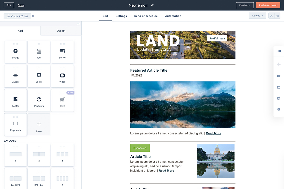 ASLA LAND Newsletter HubSpot Email Template
