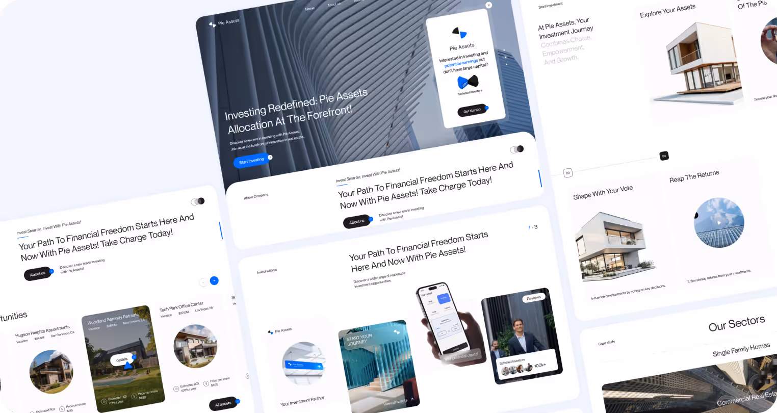 Innovative Pie Assets website showcases a modern design focusing on financial freedom and investment in real estate, featuring sleek architecture and tech visuals.