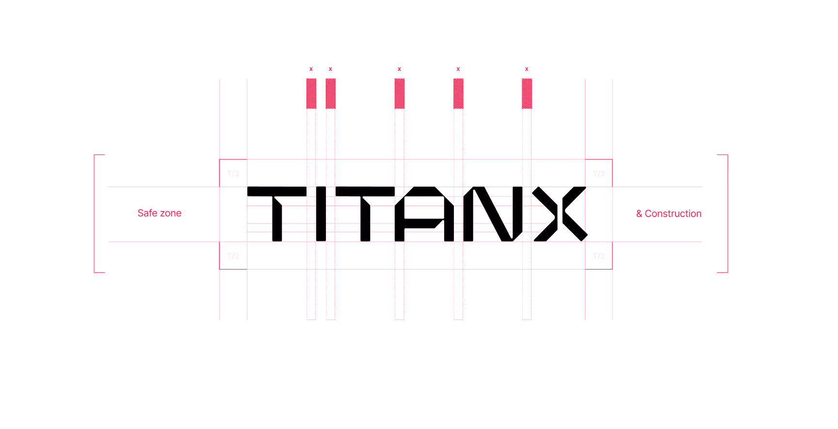 Diagram on a black background showing vertical pink bars in a grid layout. Text "Safe zone" and "& Construction" is labeled on either side. Technical vibe.