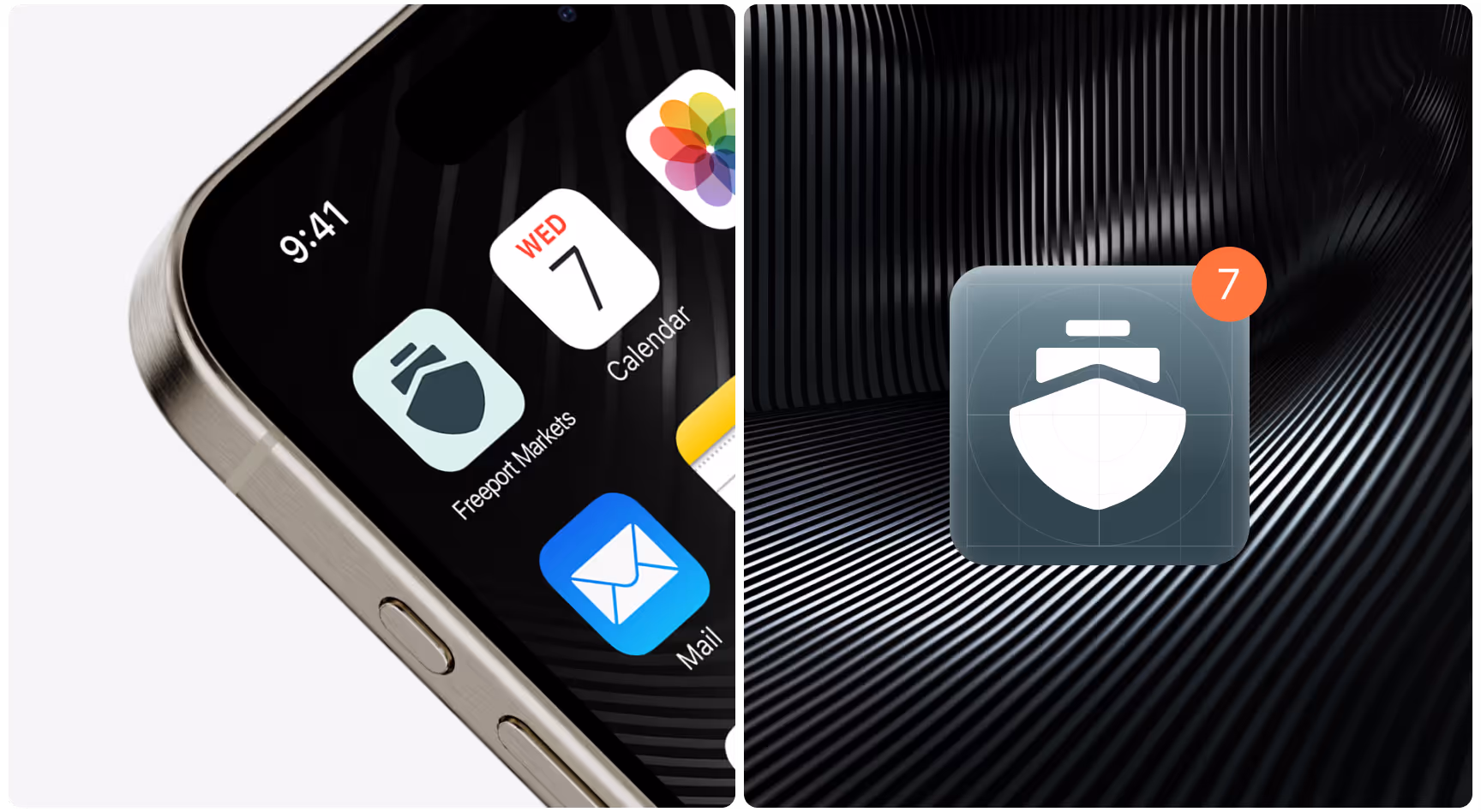 Close-up of a smartphone screen showing various app icons, including a mail app with notification. Background has a sleek, wavy, black texture.