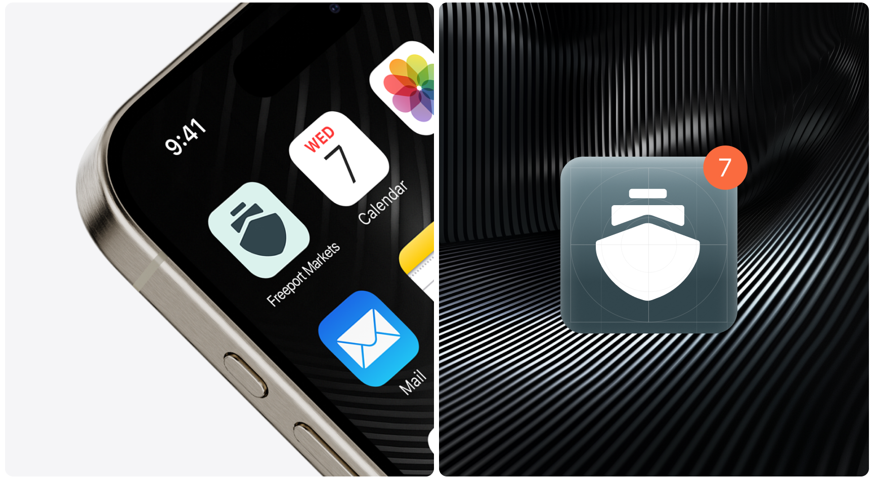 Close-up of a smartphone screen showing various app icons, including a mail app with notification. Background has a sleek, wavy, black texture.