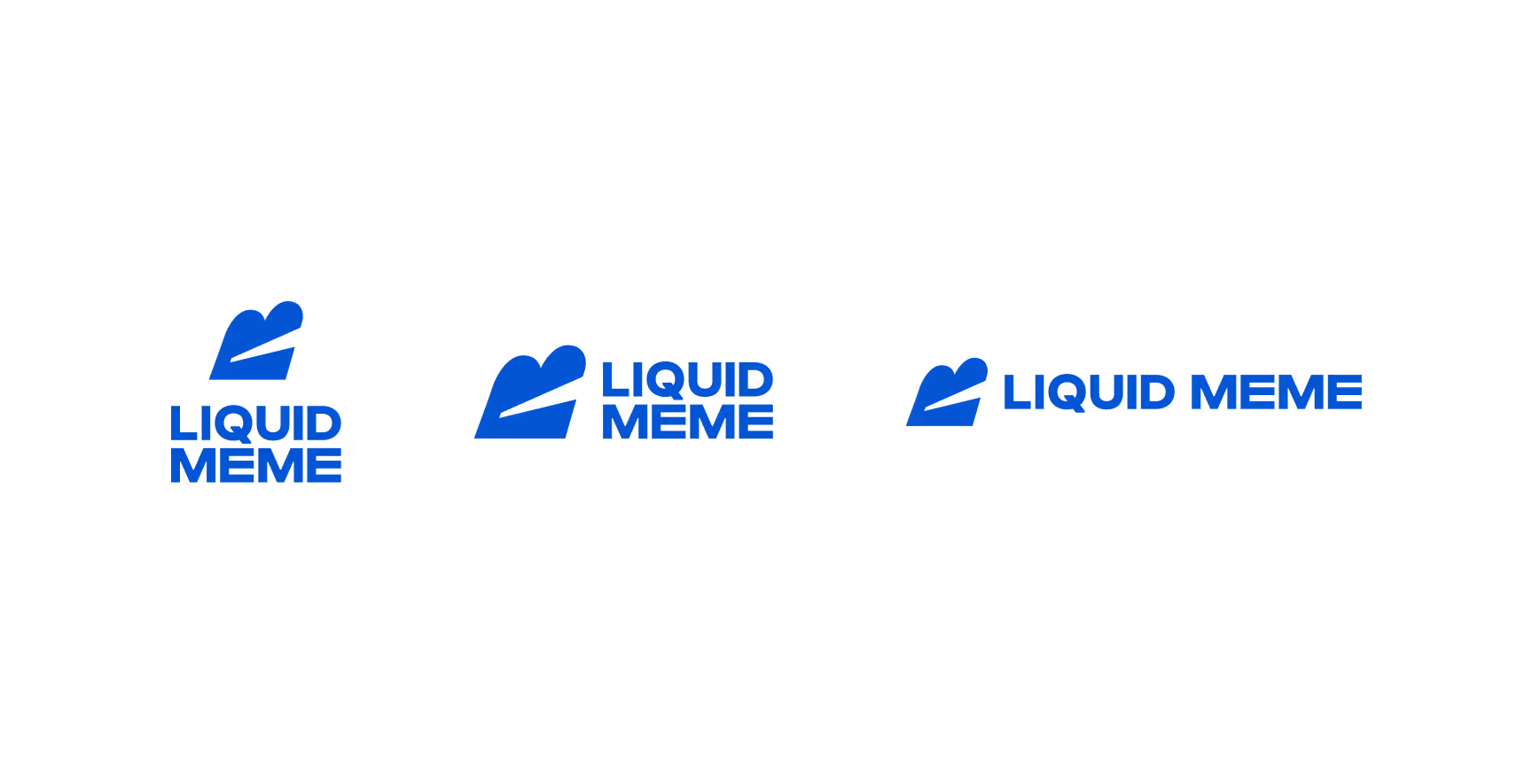 Logos for "Liquid Meme" in vivid blue against a black background. Each features a stylized wave icon, with text in bold, modern font conveying creativity.