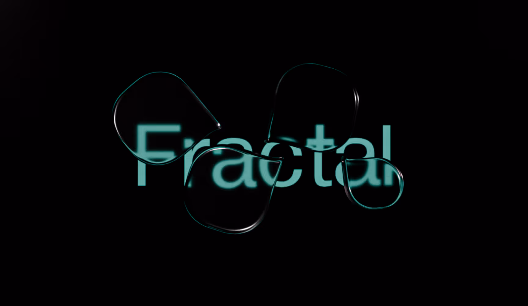 Stylized word "Fractal" in teal text on a black background, partially obscured by abstract, transparent organic shapes, conveying a futuristic tone.