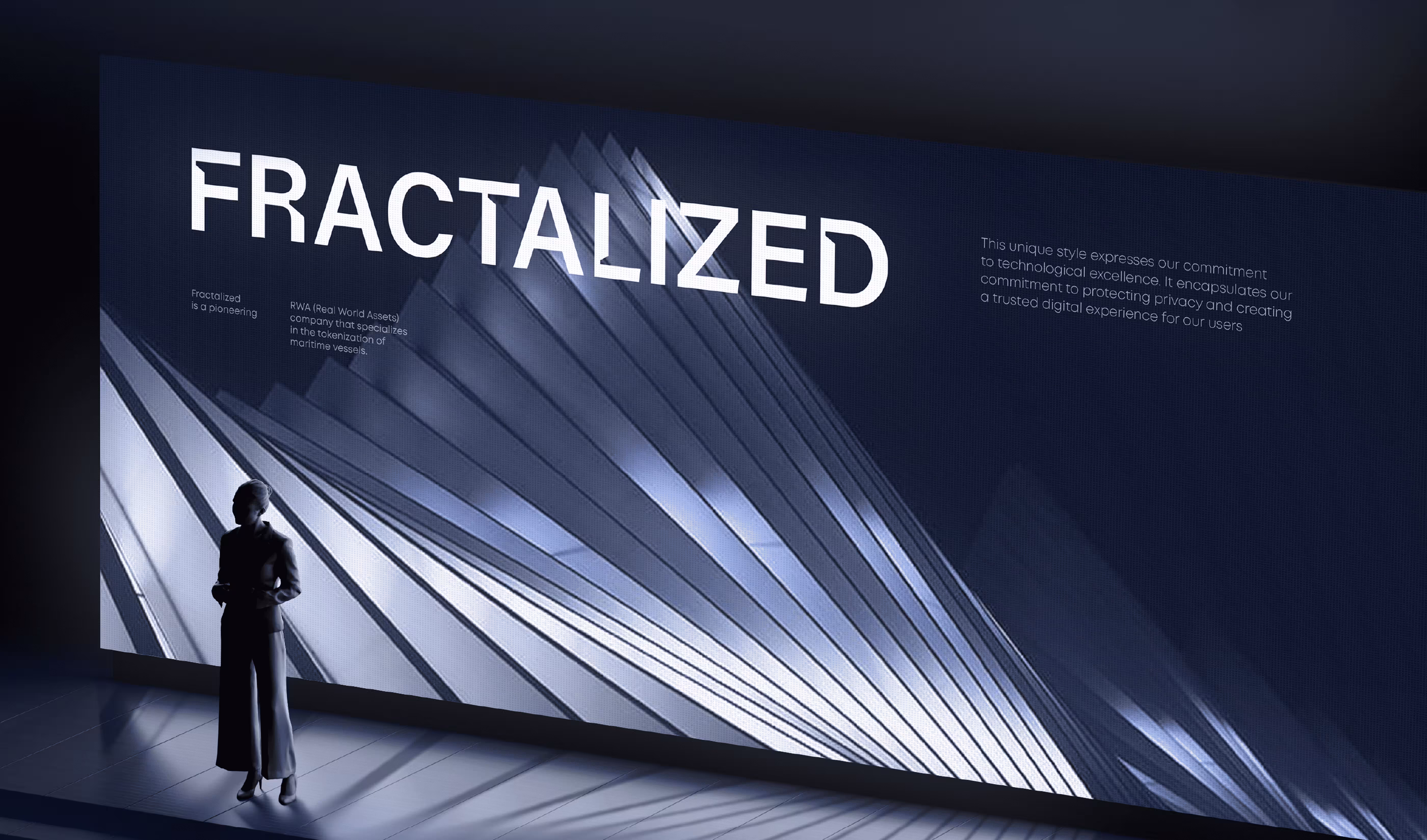Abstract blue and white metal shapes with the word "FRACTALIZED" displayed.