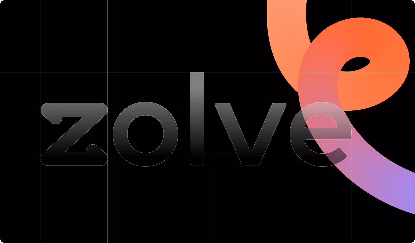 Stylized text "zolve" in gray on black background with a vibrant orange and purple swoosh design curving through the letters