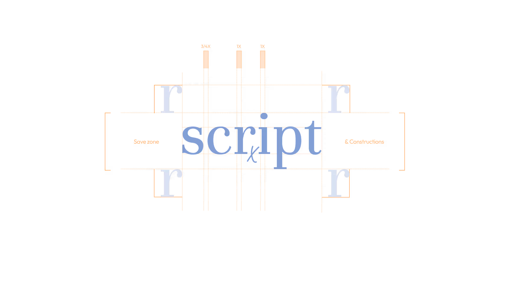 A stylized typographic design featuring the word 'script' in large light blue letters, with additional 'r' letters and grid lines indicating spacing and alignment on a black background.