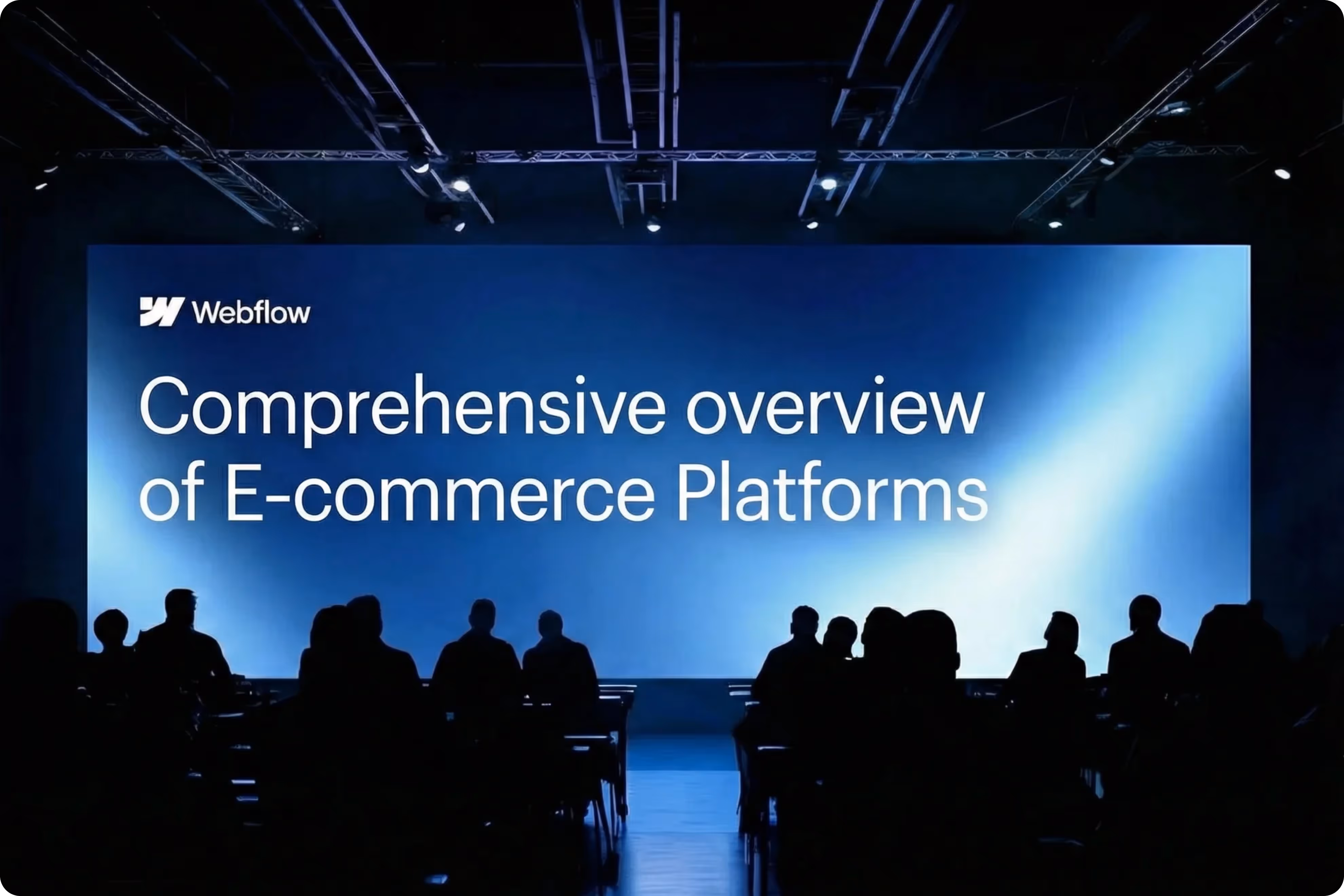 Billboard with text "Driving Sales: Why Webflow Is the Best Choice for E-commerce Websites," featuring arrows, a shopping bag, and graph symbols.