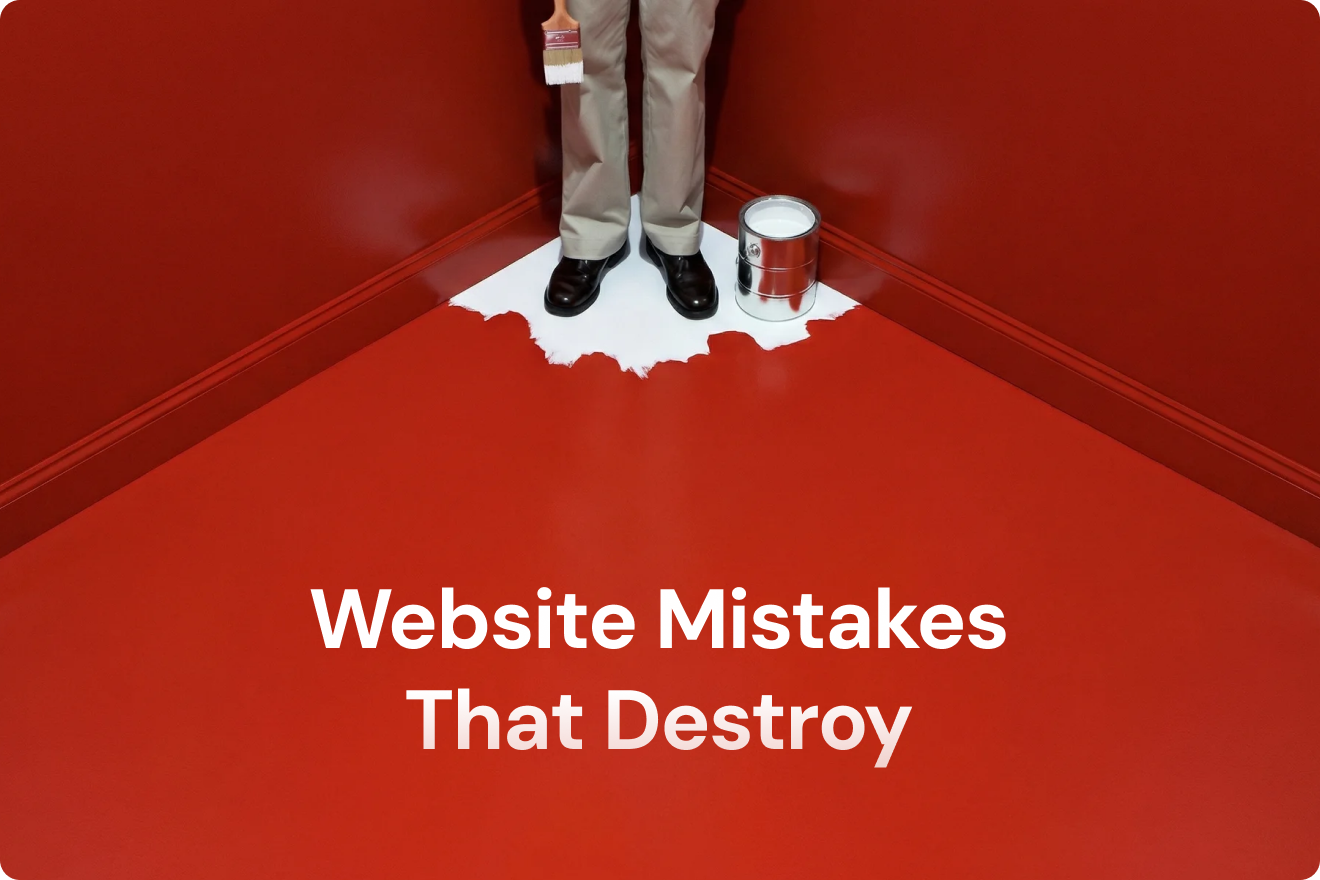 A digital screen cracks under pressure, symbolizing broken website design. Text above reads "5 Website Revamp Mistakes That Hurt Brands." Buttons below include Home, Blog, Resources, About, and Contact.