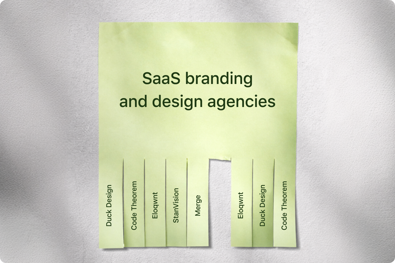 A green billboard reads "Best SaaS Branding & Design Agencies + How to hire the right one," featuring web design icons. Sunlight creates soft shadows.