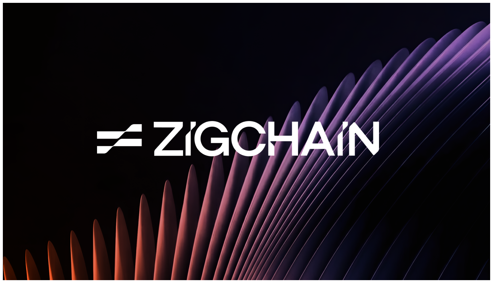 A logo with the word "ZIGCHAIN" in bold white letters is centered on a dark background. Below, curved, ribbed patterns in orange and purple create a tech-inspired look.