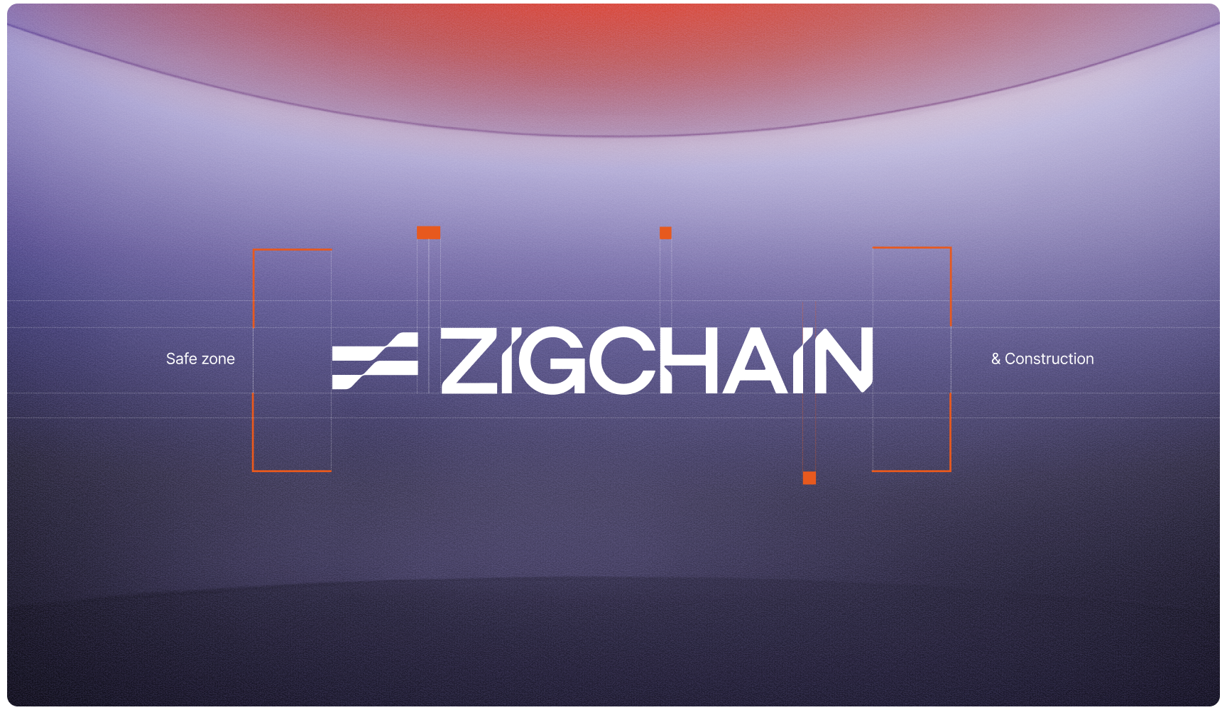 A futuristic design with the white text "ZIGCHAIN" centered on a gradient purple background. Orange lines and text suggest a technical, sleek tone.