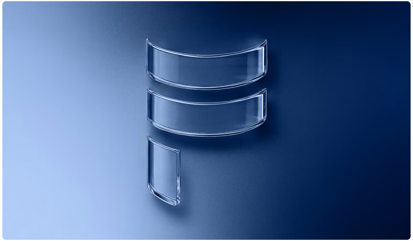 Transparent glass-style Fluxo logo symbol on a metallic blue gradient background with a sleek futuristic 3D appearance.