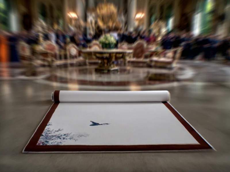 Tapis haute couture en cours d'installation dans un salon