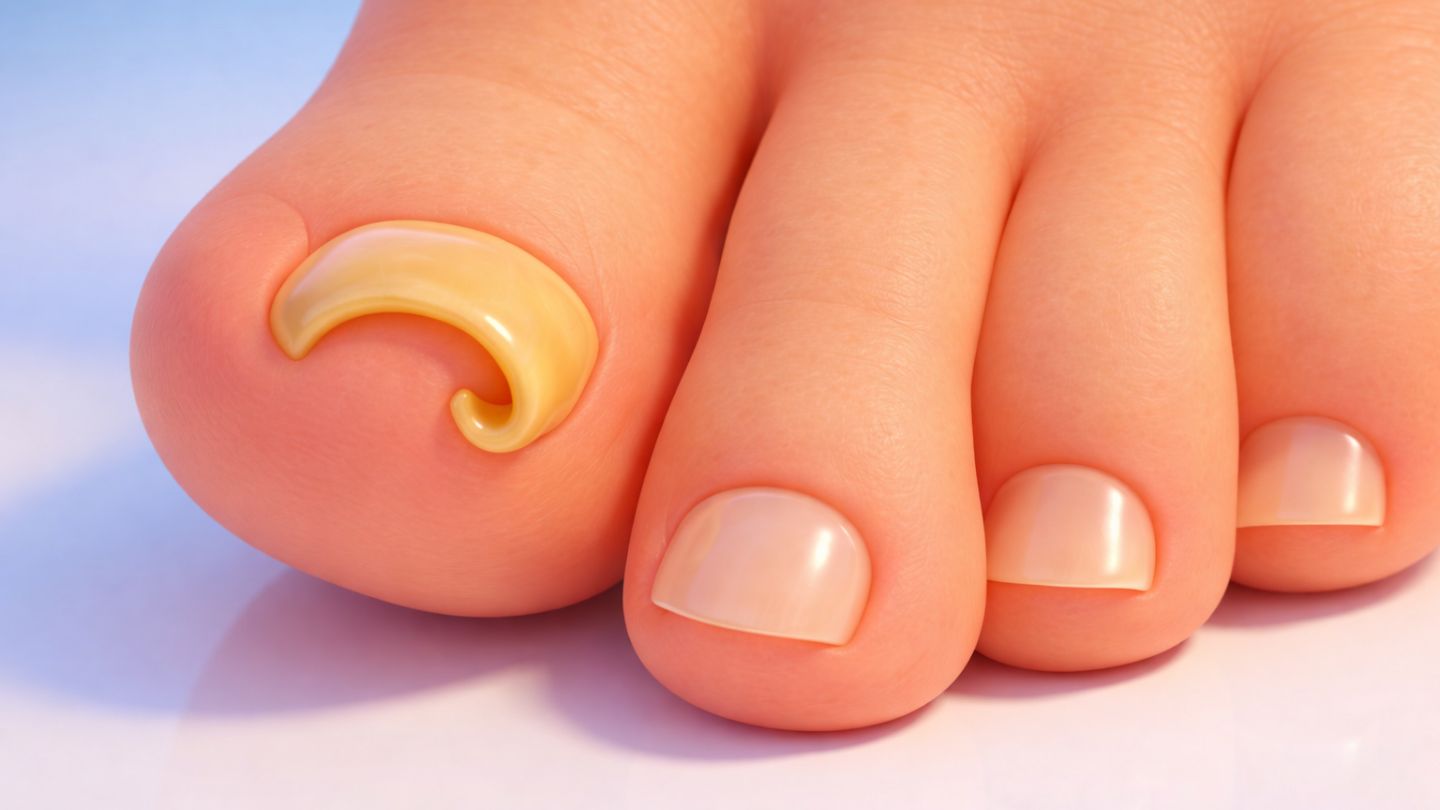 Close-up of a curled toenail showing curved toenails and what causes toenails to curl over time.